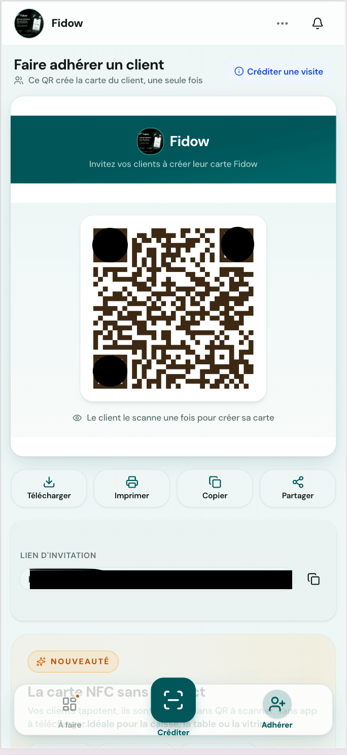 QR code commerçant Fidow pour faire adhérer un client au programme de fidélité