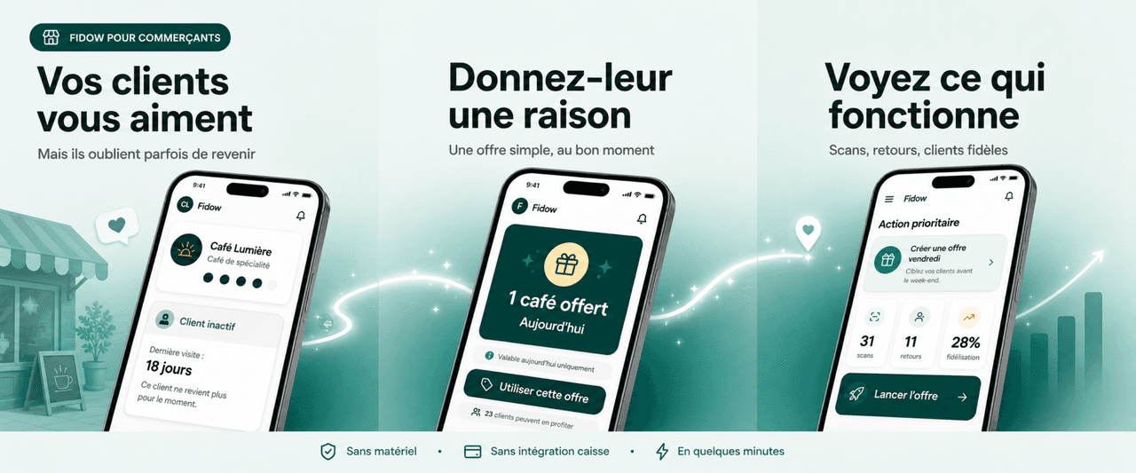 Fidow pour commerçants : clients qui oublient, offre simple au bon moment, mesure des retours